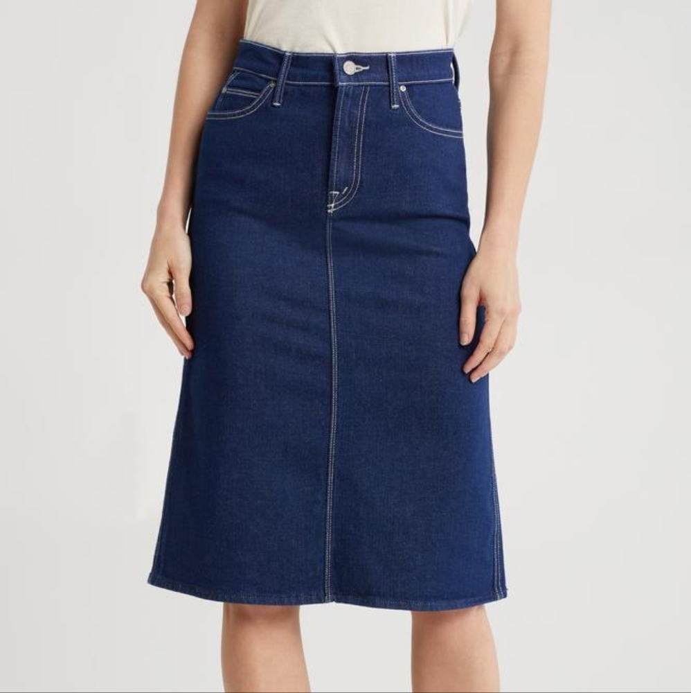 NWT MOTHER The Country Swooner A-Line Midi Skirt Dark Denim 24